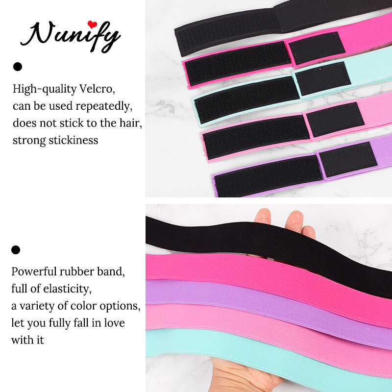 Banda elástica para pelucas con extremos de Velcro, accesorio de 3Cm de ancho, color rosa y morado, para poner peluca y bufanda, 60Cm de ancho