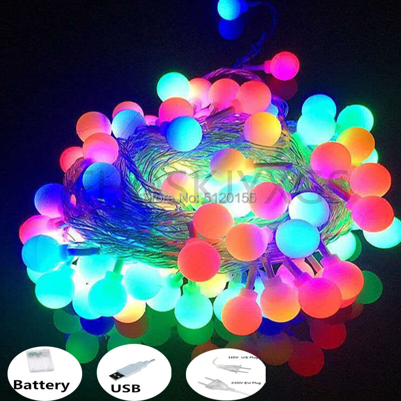3M/5M/10M USB/Battery Led Ball Garland Lights Fairy String Outdoor Lamp Christmas Holiday Wedding Party Room Lights Decoration