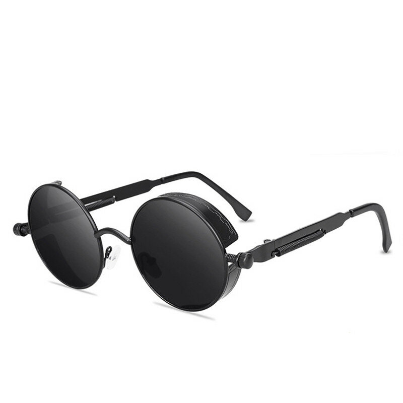 Clássico estilo Steampunk gótico óculos redondos para homens e mulheres, designer de marca, retro, armação de metal, lente colorida, óculos de sol