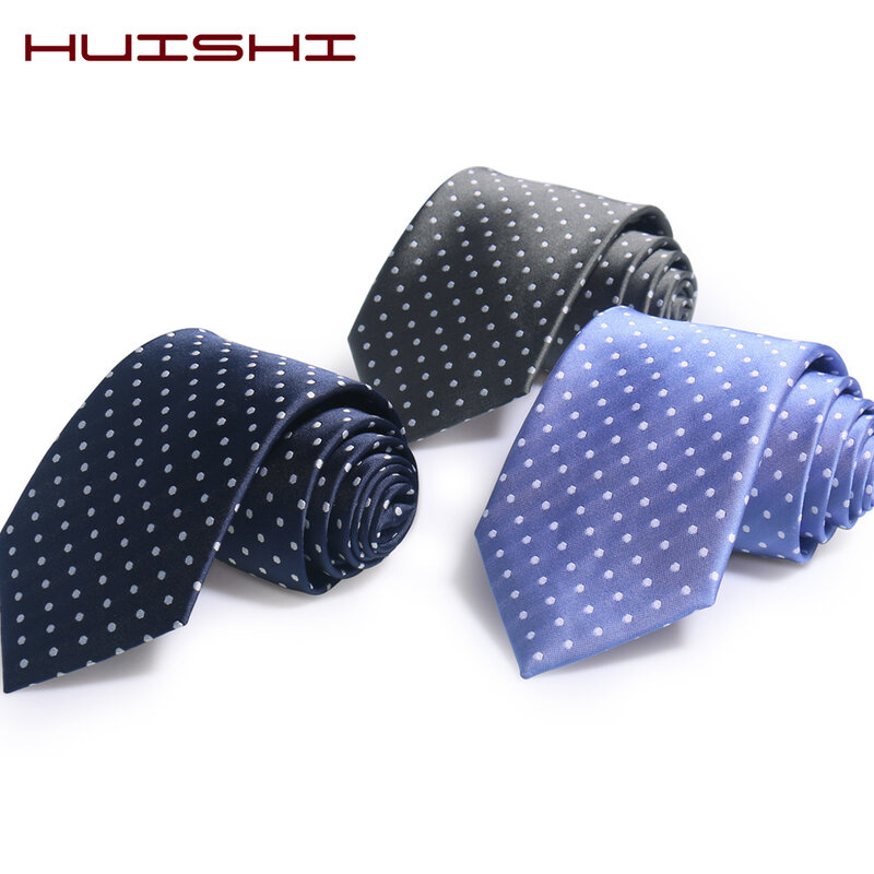 HUISHI 8cm Dot Neckties Skinny Fashion Business Men Polyester Microfiber Neck Tie Polka Check Men Neckie For Gentlemen Wedding