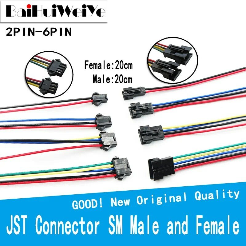 JST LED 커넥터 수 암 커넥터, 3528 5050 RGB RGBW RGBWW LED 스트립 조명용, 10 쌍, 2 핀, 3 핀, 4 핀, 5 핀, 6 핀, 20 개/몫