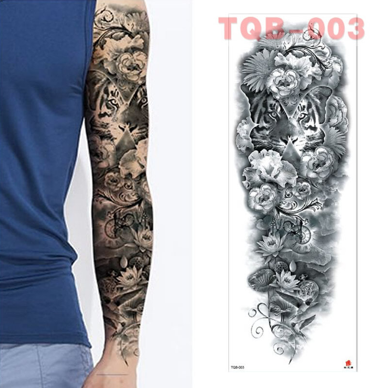 Pełne kwiaty duże rękawy naramienne wodoodporna tymczasowa naklejka tatuaż mężczyzna kobiet fałszywy kolor Totem naklejki z tatuażami ciało noga ramię TQB03