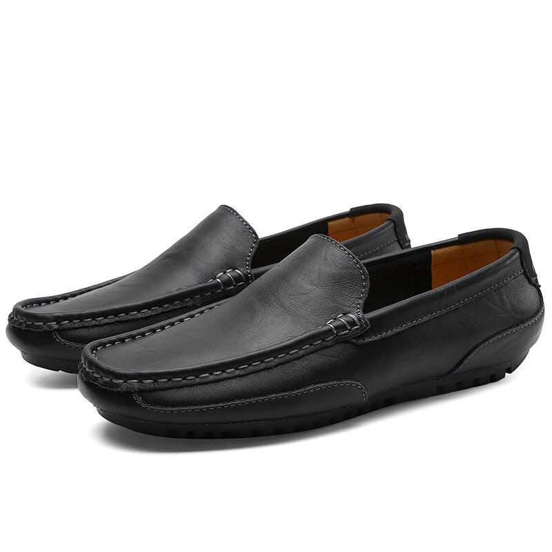 Sapatos casuais masculinos de couro genuíno marca 2020 italianos mocassins respirável deslizamento em preto sapatos de condução mais tamanho 37-47