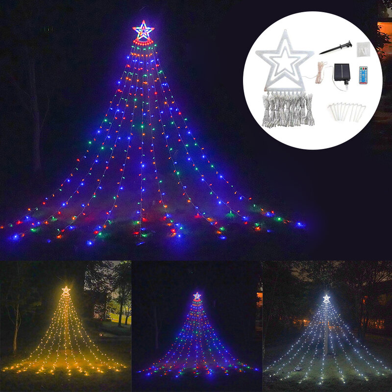 Luz Solar LED en cascada para árbol de Navidad, cadena de luces con Control remoto