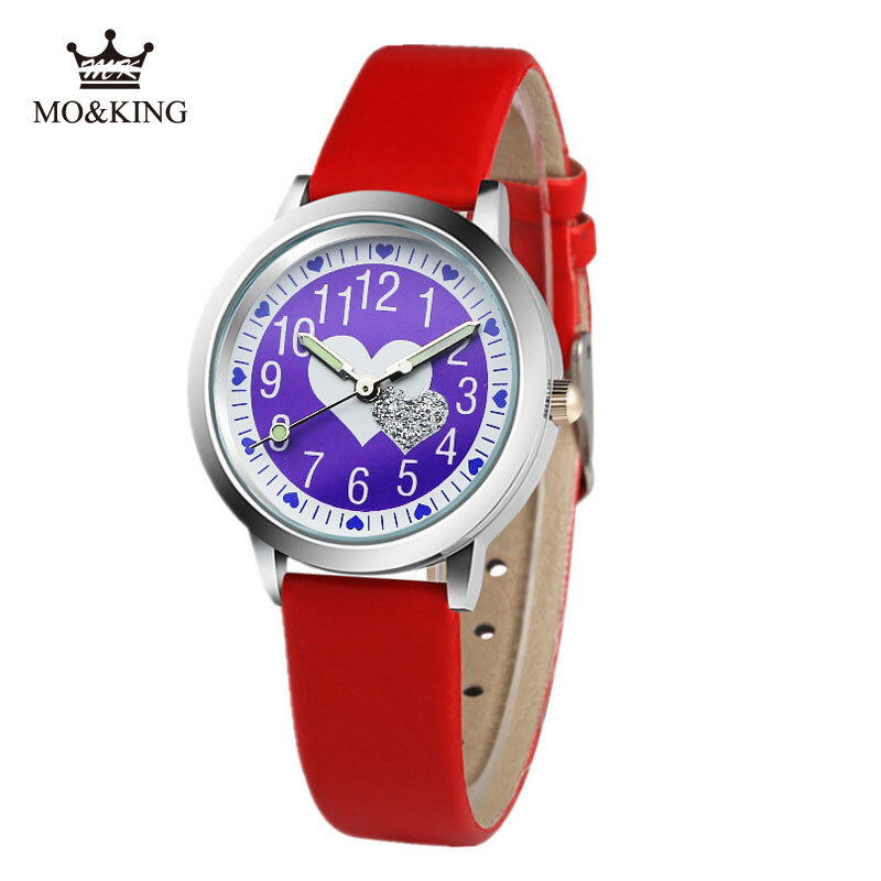Nieuw Product Meisje Horloge Voor Kid Paars Liefde Afdrukken Quartz Klok Casual Lederen Jelly Lederen Horloge Kids Studenten Gift Horloges