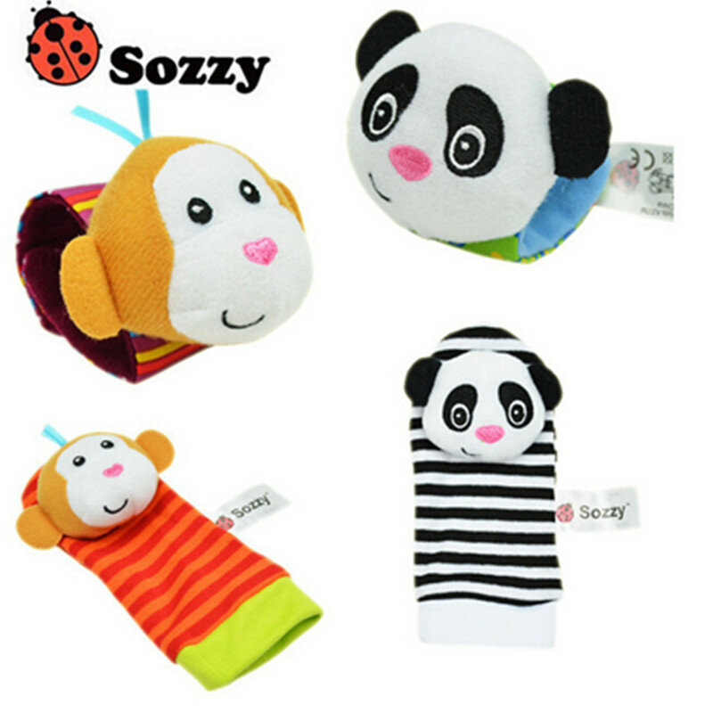 SOZZY-신생아 아기 딸랑이 장난감, 귀여운 동물 플러시 양말 팔찌, 딸랑이 발 양말, 곤충 방지 팔찌, 인기 판매