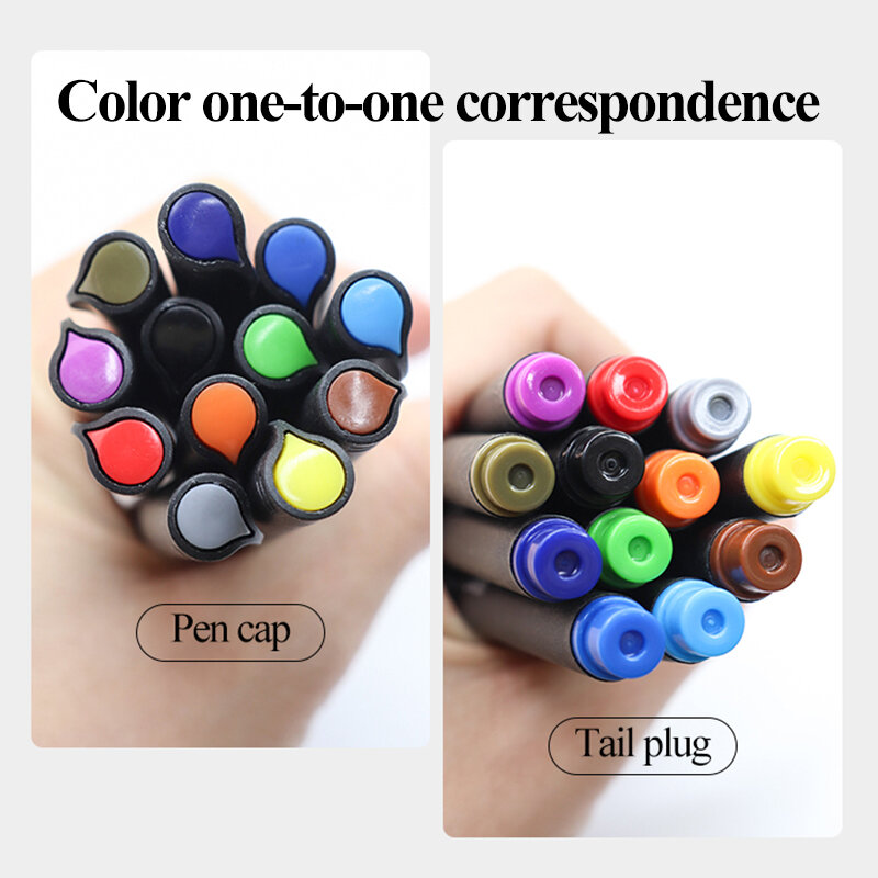 Fineliner – stylo aiguille de couleur à base d'eau, 0.4mm, 12/24/60 couleurs, stylo de ligne à crochet, stylo de peinture Gel