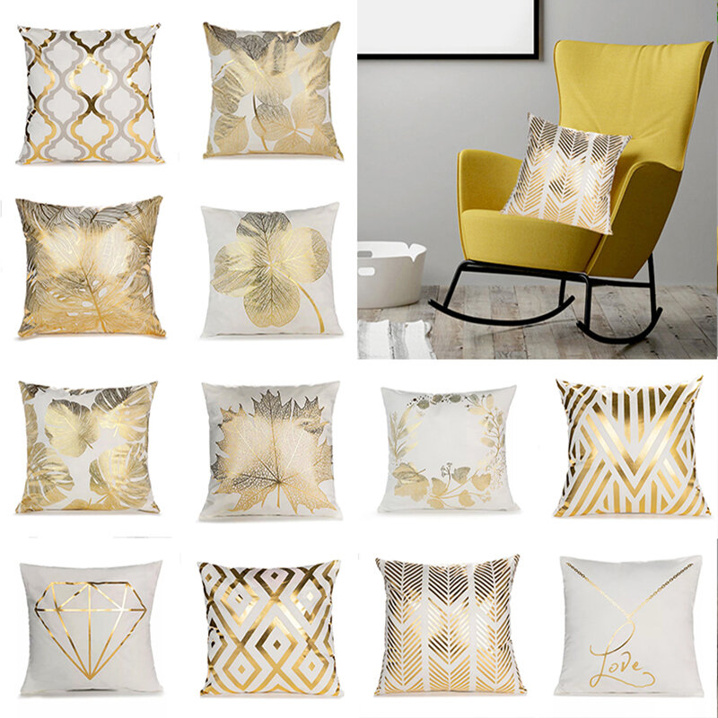 Funda de almohada con estampado de hojas doradas para el hogar, de algodón, cojines decorativos para sofá