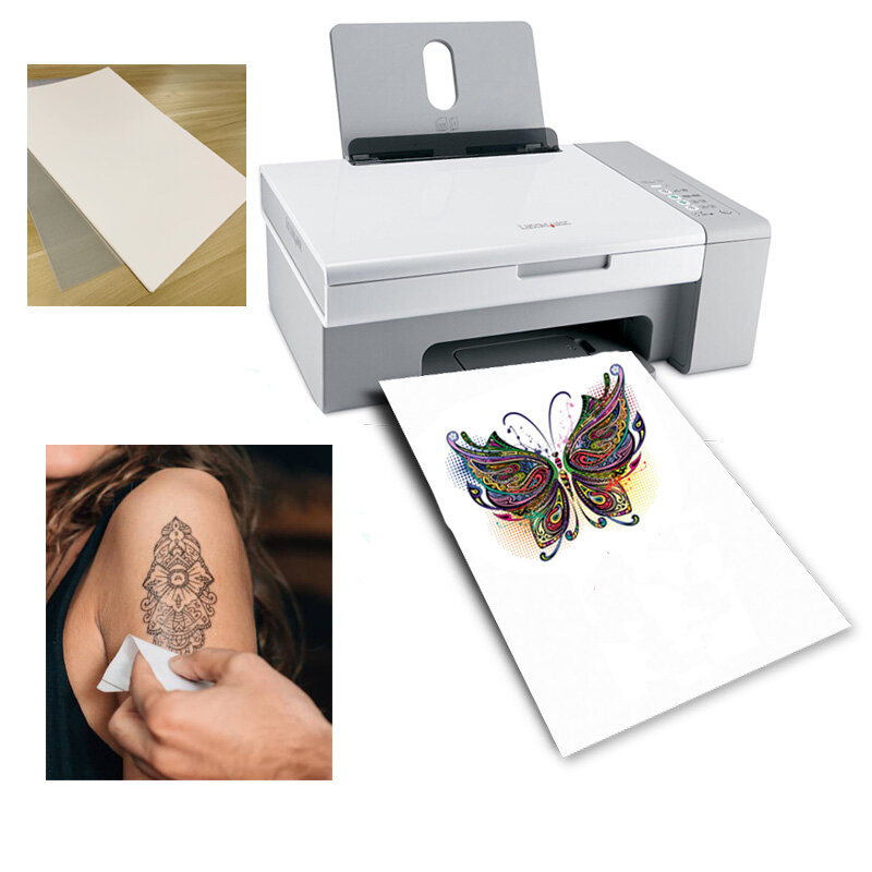Papel de tatuaje temporal A4 para impresora láser, hoja de transferencia de imagen personalizada, imprimible para la piel, papel de transferencia de madera láser, bricolaje