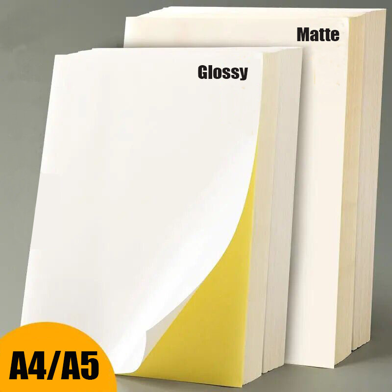 A4 White Adhesive Sticker A5 Self-Adhesive Printing Paper  Label With Back Glue Stickers Writing Matte For Inkjet Laser Printer
