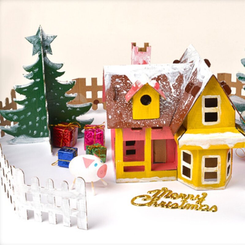 رياض الأطفال هدية عيد الميلاد كوكي البيت زينة الأطفال اليدوية Package بها بنفسك المواد حزمة مضيئة محلية الصنع كوخ عيد الميلاد