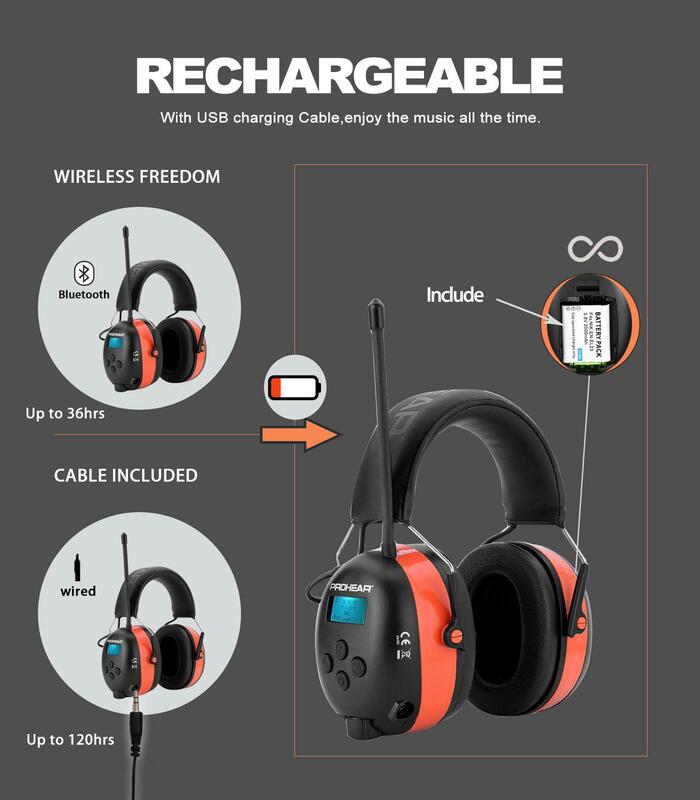 ZOHAN-auriculares DAB +/DAB/FM Dab, protección auditiva, orejeras electrónicas con Bluetooth, Protector de oído, batería de litio de 25dB