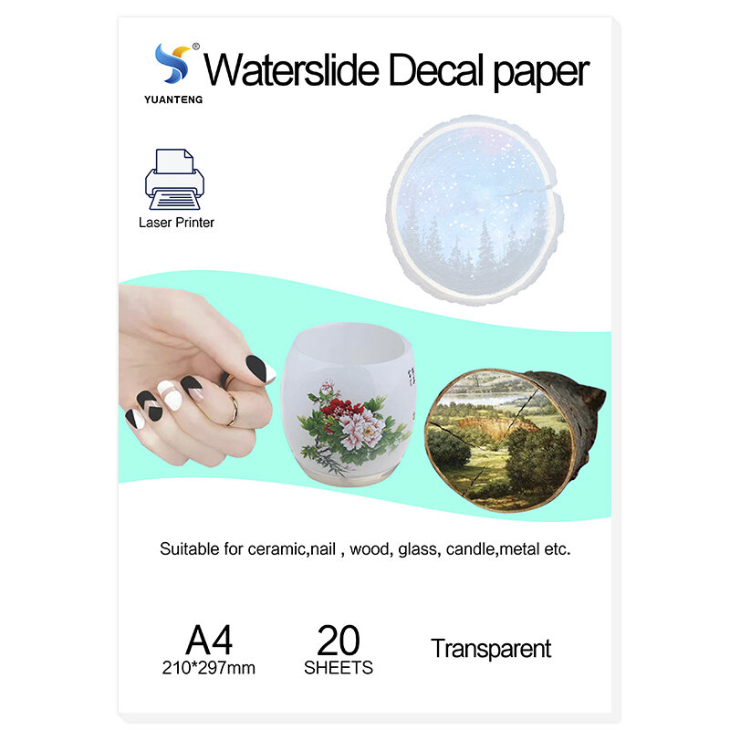 (20pcs/Bag) No Need Spray Waterslide Decal Paper Laser A4 Size Transparent Color Water Slide Decal Transfer Paper For Candle