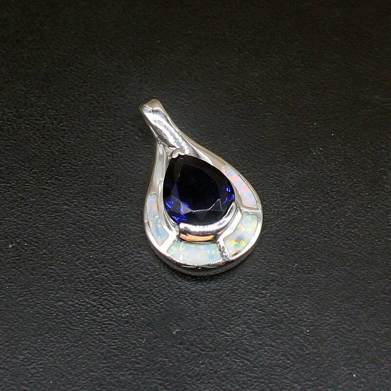 Gemstonefactory Sieraden Grote Promotie 925 Silver White Opal Teardrop Sapphire Vrouwen Dames Geschenken Ketting Hanger 20214517