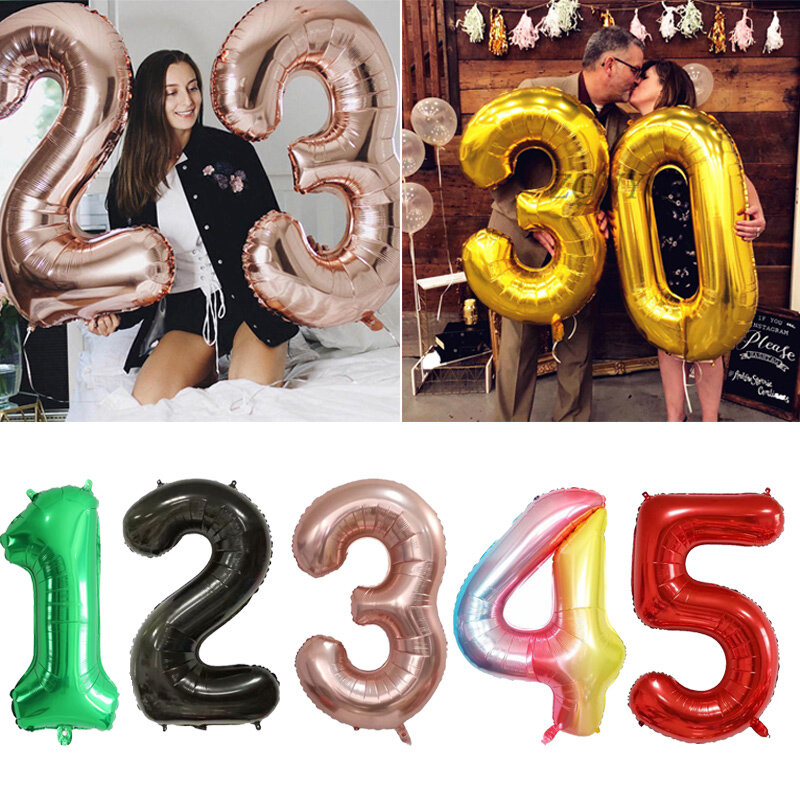 30 40 Inch Birthday Number Balloons Big Rose Gold Silver Figure Foil Balloon Wedding Baby Birthday Party Decoration Kid Globos