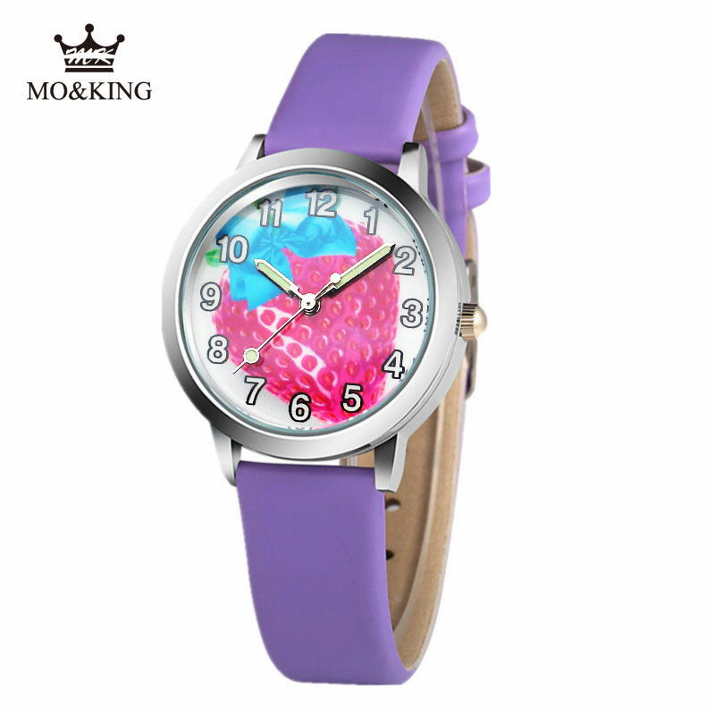新製品クリエイティブデザイン子供腕時計子供かわいい漫画イチゴダイヤル発光クォーツ腕時計レロジオmenino