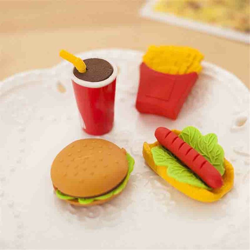 창조적인 음식 모양 지우개 함부르크 칩 고무 지우개 문구 어린이 학생 연필 지우개 사무 용품 선물, 1 개