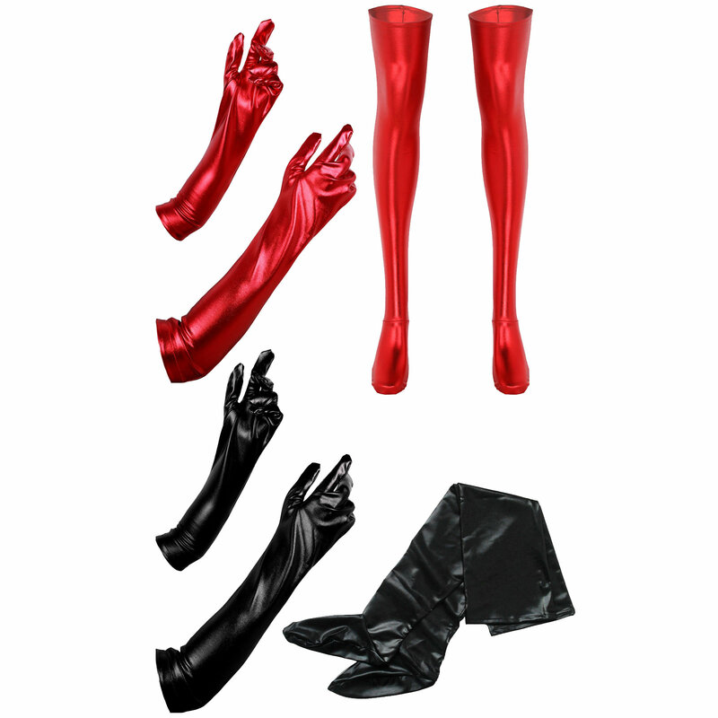Sexy Pole Dance Costume Accessories Women Ladies Metallic Latex Long Gloves with Stocking Erotic Cosplay Wetlook Leather Clothes
