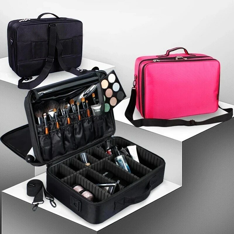 Penyimpanan Kecantikan Make Up Brush Organizer PU Tahan Air Kasus Kosmetik Wanita Koper Multi-lantai Travel Profesional Tas Makeup