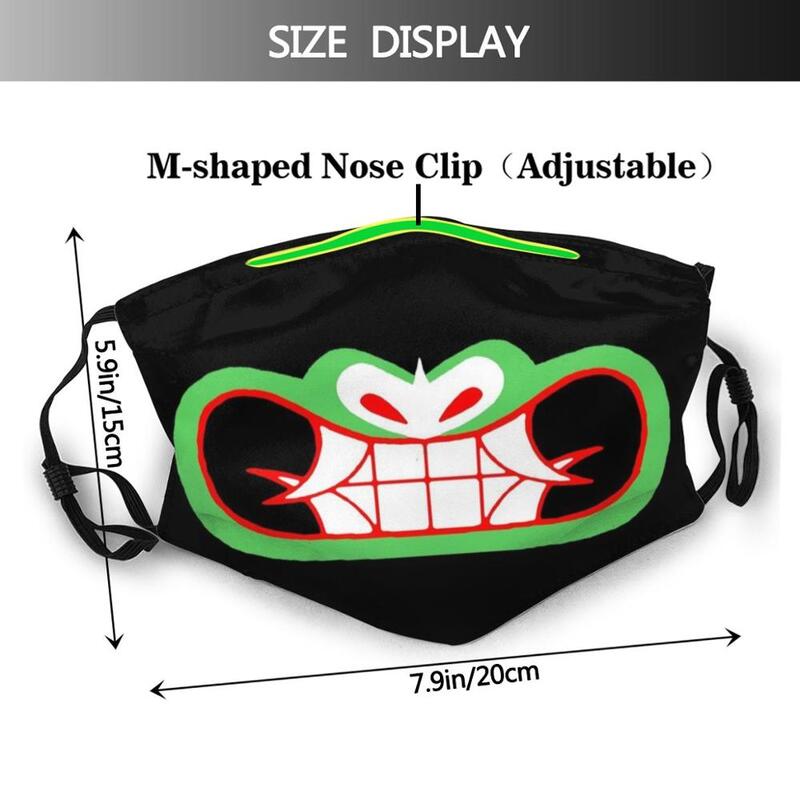 Máscara facial samurai aku, máscara de proteção com filtro, aku yoshi, demon japonês, vermelho, preto, verde, desenhos animados, anime, aku, máscara engraçada