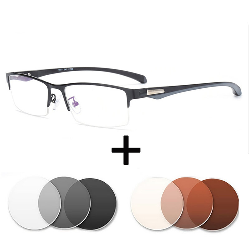 1.67 1.61 Index Optical Glasses Photochrom Prescription Anti blue light Oculos Myopia Astigmatism Men Square Hulf Frame Glasses