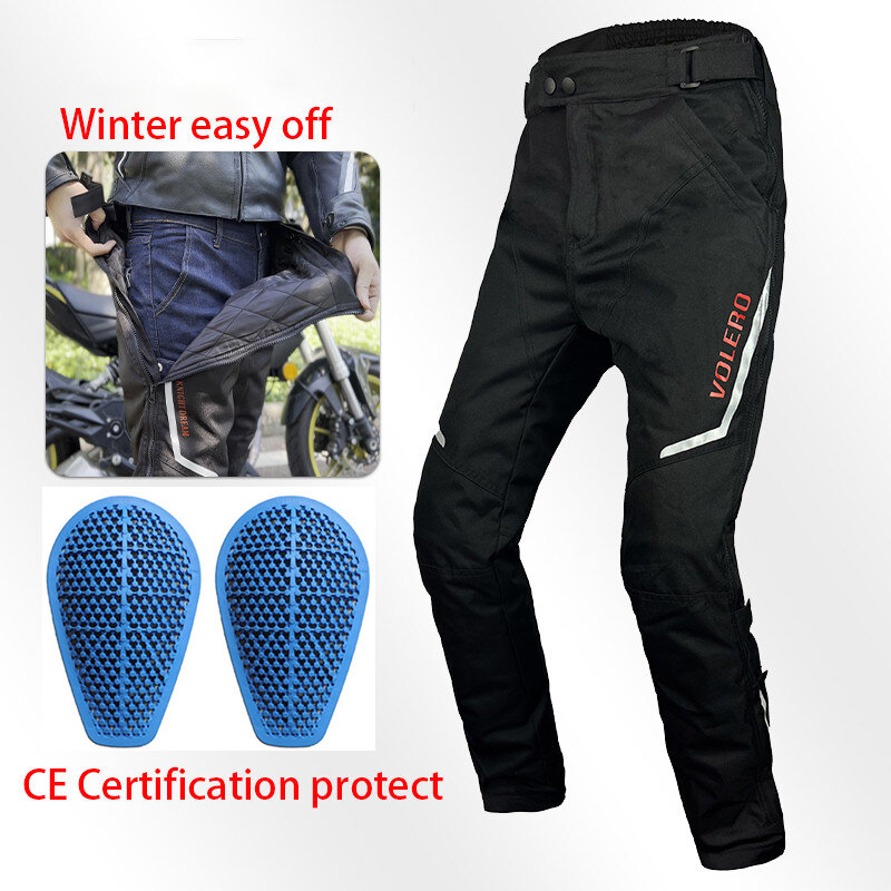 Celana Sepeda Motor Pria Baru Aksesori Motor Pakaian Ski Hitam Lapisan Katun Hangat Pelindung CE Tahan Percikan Musim Dingin Mudah Dilepas