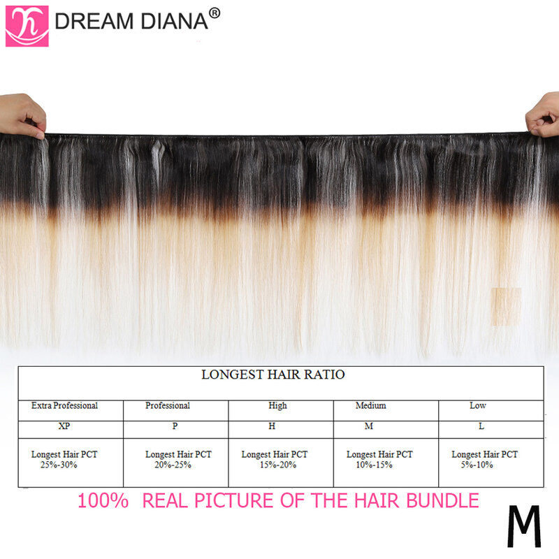 DreamDiana-mechones de pelo liso peruano, extensiones de cabello humano 100%, ombré, sedoso, T1B/30, Remy