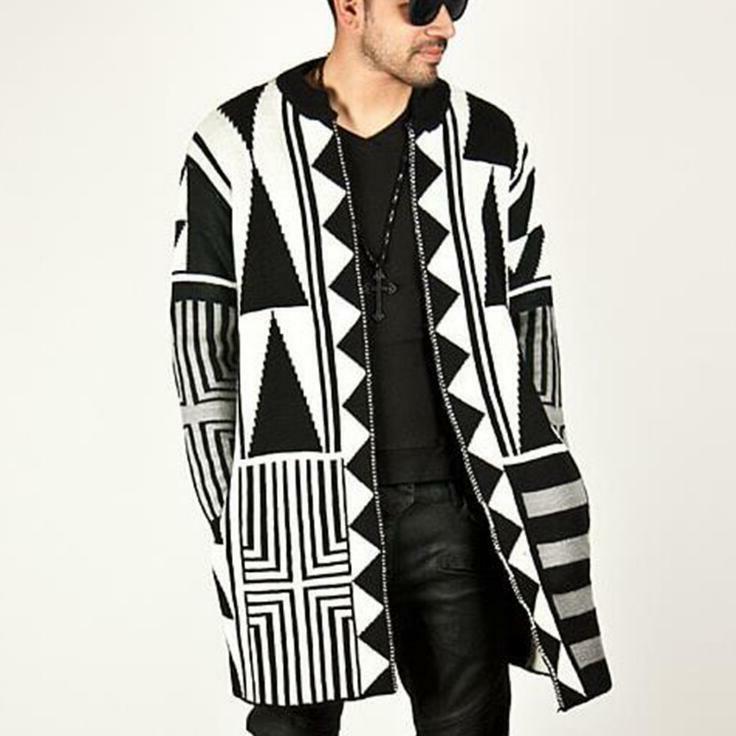 Outono inverno novo hip hop rua maré camisola masculina preto e branco cinza cor correspondência personalizado camisolas cardigan casaco masculino