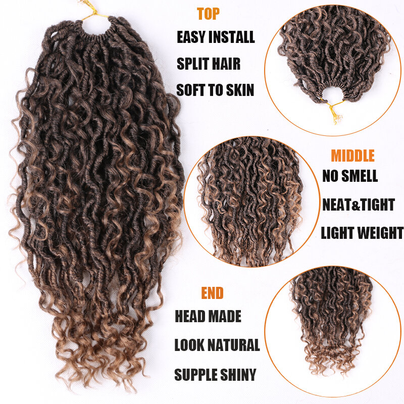 Full Star Goddess Locs Crochet Braids Hair Natural Synthetic Braiding Hair Extension Ombre River Faux Locs With Curly Hair