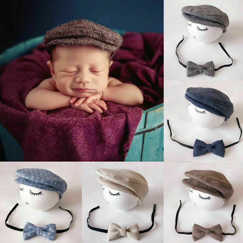 Chapeau avec bonnet et nœud papillon pour nouveau-né, casquette à visière, accessoire de photographie, pour nouveau-né, 2019