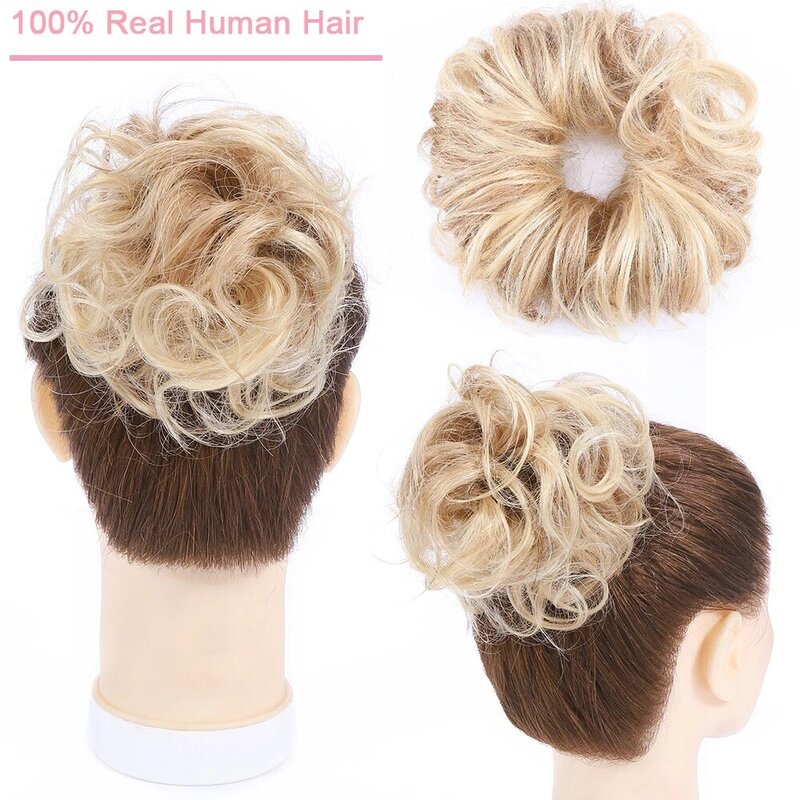SEGO 32g Remy prawdziwe ludzkie włosy Chignon Messy Scrunchie elastyczna opaska do włosów kok prosto Updo Hairpiece kucyki