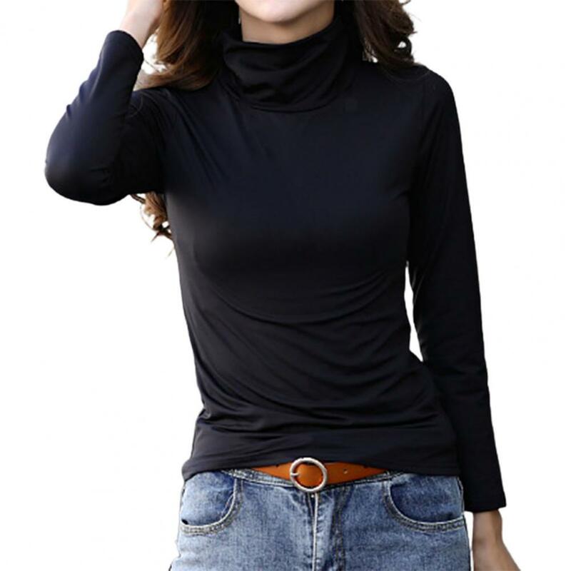 Blusa térmica de cuello alto para mujer, Jersey ajustado de felpa, Color liso, para otoño, 2021