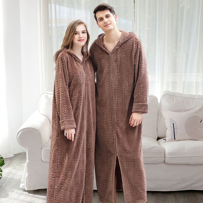 Peignoir de Couple en flanelle, pyjama pour femmes et hommes, vêtements de nuit quotidiens décontractés, vêtements de nuit