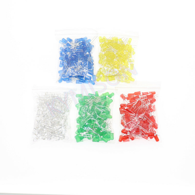 500pcs/Lot  5mm LED Diode 5 mm Assorted Kits White Green Red Blue YellowDIY Light Emitting Diode in Bag/Box