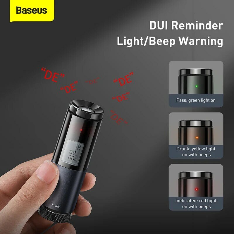 Baseus التلقائي جهاز اختبار شرب الكحوليات المهنية اختبار التنفس LED عرض المحمولة USB قابلة للشحن الكحول أدوات اختبار الكحول