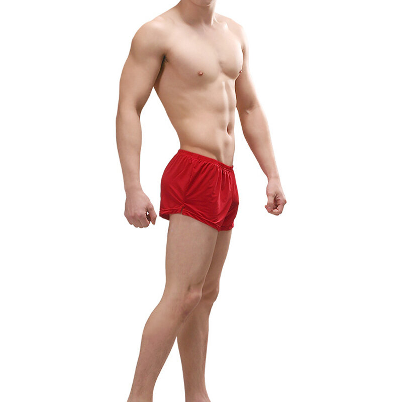 Boxer de Sport pour hommes, sous-vêtement de haute élasticité, en soie glacée, respirant, short de maison, pantalon de course sexy
