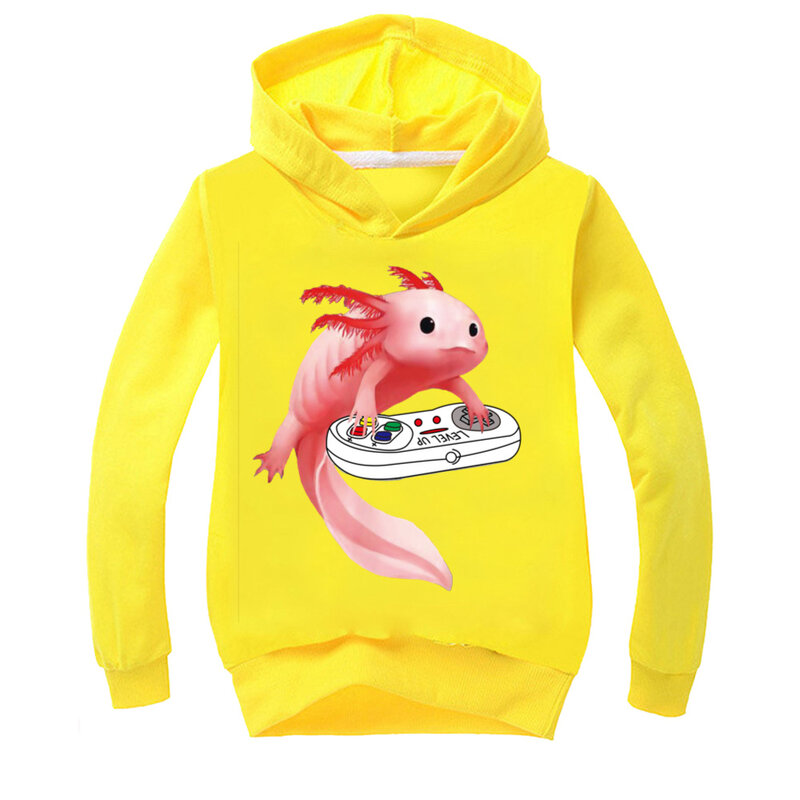 Sweat à capuche imprimé poisson Axolotl pour garçons et filles, t-shirt à manches longues de dessin animé, pull pour enfants, vêtements pour enfants, printemps, automne, drôle