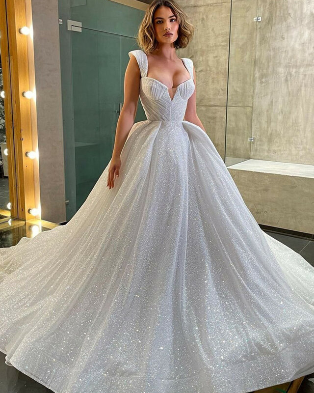 LoveDress Princess V-Neck Wedding Dress For Women Sparkle A-Line Modern Bride Ball Gown Backless Court Train Vestido De novia