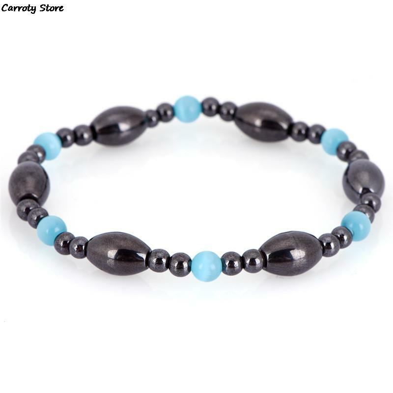 Nature Magnetic Therapy Black Stone Blue Cat Eye Beaded Bracelet Handmade Health Care Weight Loss Bracelet