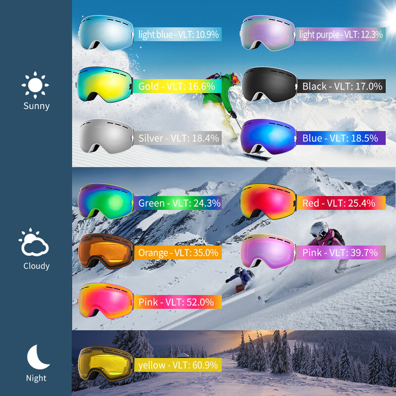 Kacamata Ski Profesional Merek COPOZZ Lensa Lapisan Ganda Anti-kabut UV400 Kacamata Ski Besar Kacamata Salju Pria Wanita Snowboard Ski