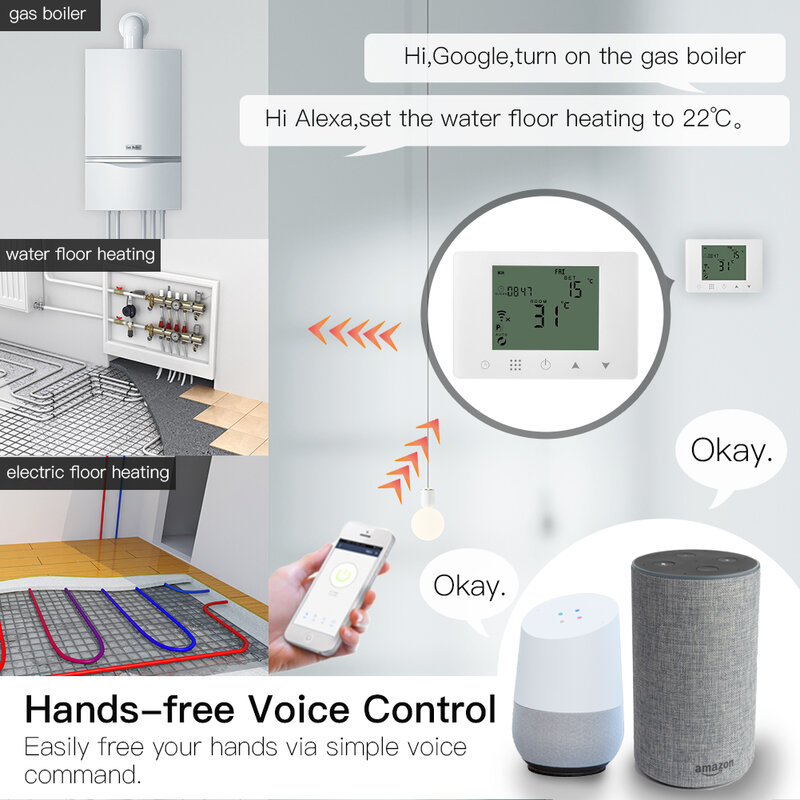 Termostato inteligente WiFi caldera de Gas colgada en la pared controlador de temperatura de calefacción por suelo radiante eléctrico funciona con Alexa Google Home