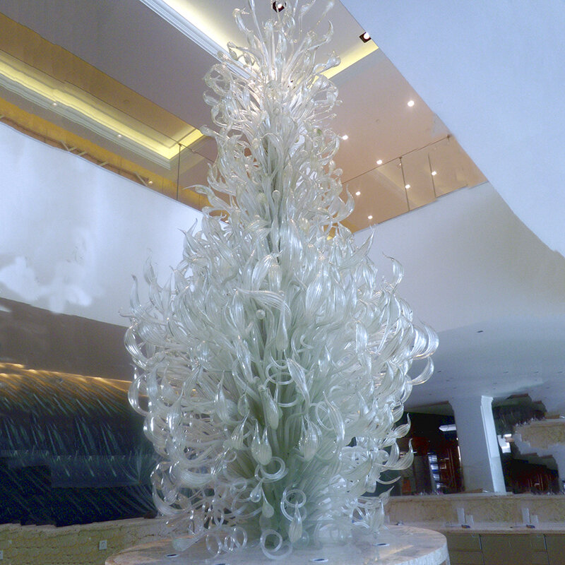 Lustre moderno de pendurar, luminária com luzes de led de vidro soprado para escultura de hotel