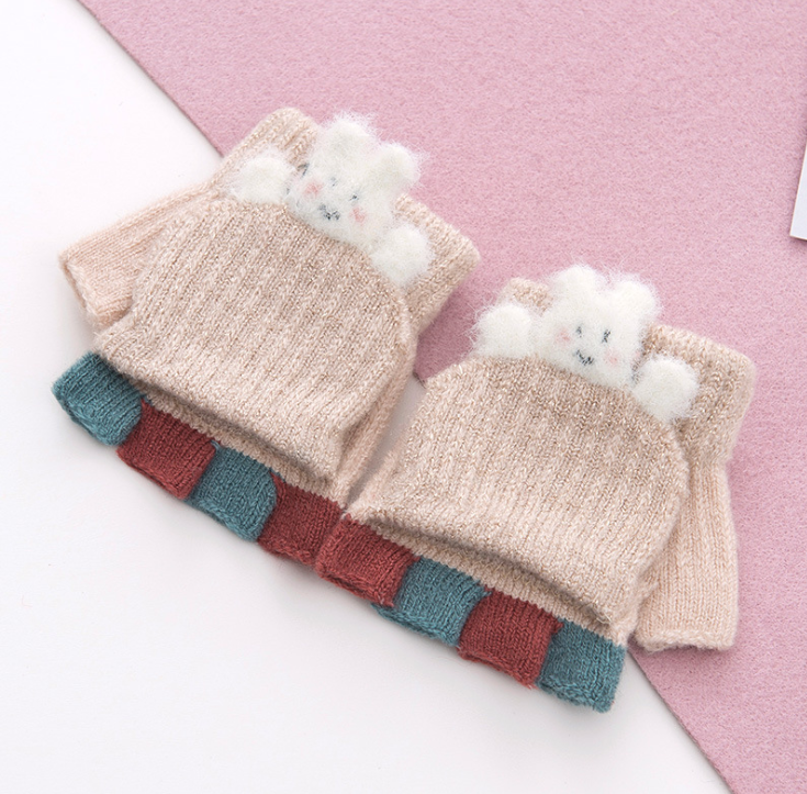 Children's Gloves Winter boy's thickened warm gloves girl's lovely cartoon outdoor baby hang neck 1-3 years old