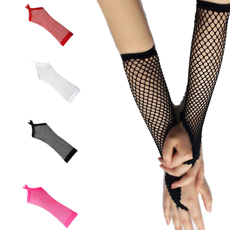 Женские однотонные перчатки без окантовки, сексуальные вечерние кружевные варежки для девушек, сетчатые Дышащие длинные перчатки для выступлений и танцев, сетчатая ажурная сеть