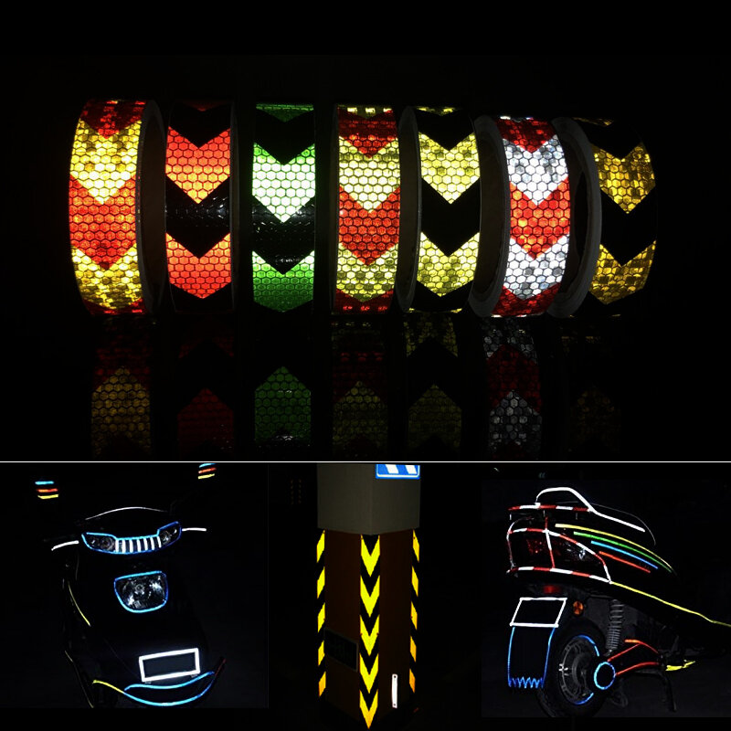 PET Bike Body Reflective Stickers Reflective Safety Warning Conspicuity Reflective Tape Film Sticker Light Bar Bicycle Access