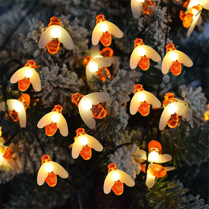 Impermeável Solar String Lights para Jardim, Outdoor Fairy Lights, Simulação Honey Bees Lamp, Decorações de Natal, 8 Lighting Decor