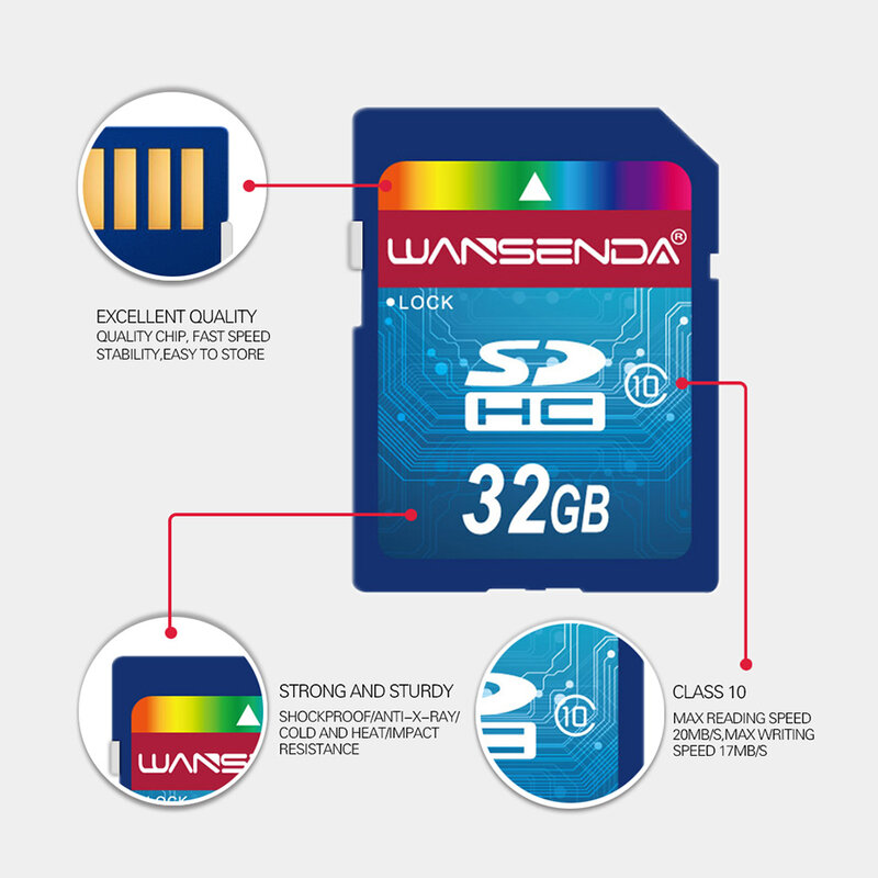 Wansenda-Real Capacity Cartão SD, Cartão de Memória Tamanho Grande para Câmera, Notebook, Armazenamento de Dispositivos Digitais, 4GB, 8GB, 16GB, 32GB, 64GB