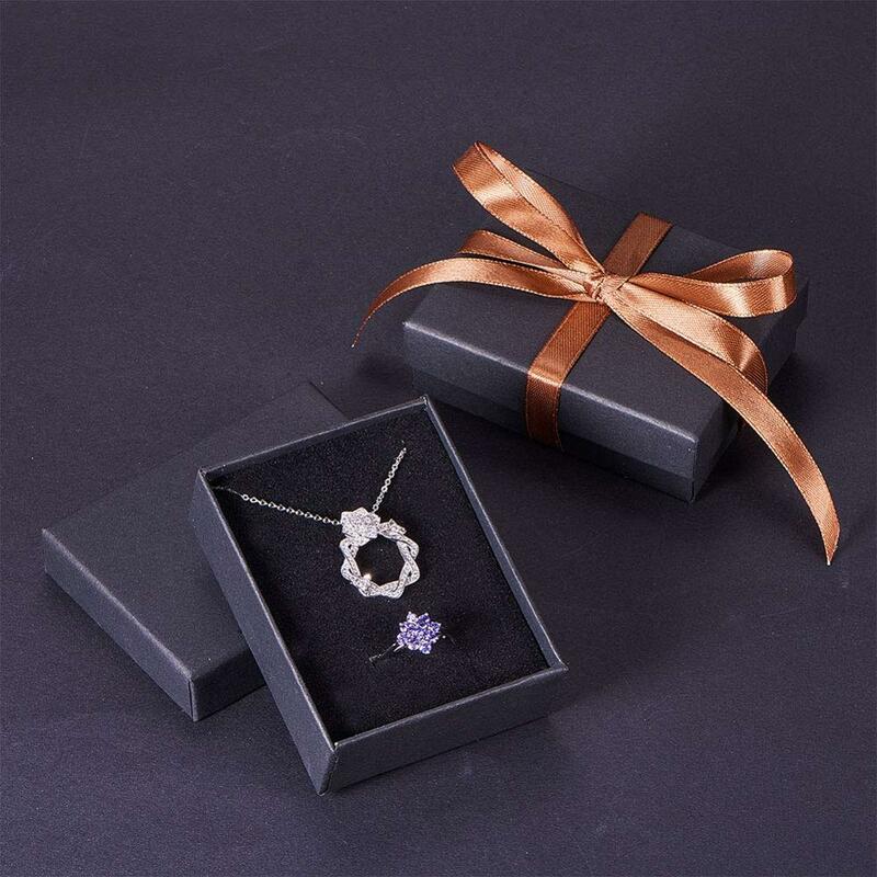 بانداهول-أسود مربع و مستطيل كرتون مجوهرات مجموعة صناديق ، خاتم هدية صناديق للقلادة ، تغليف المجوهرات ، 12-24 قطعة لكل مجموعة