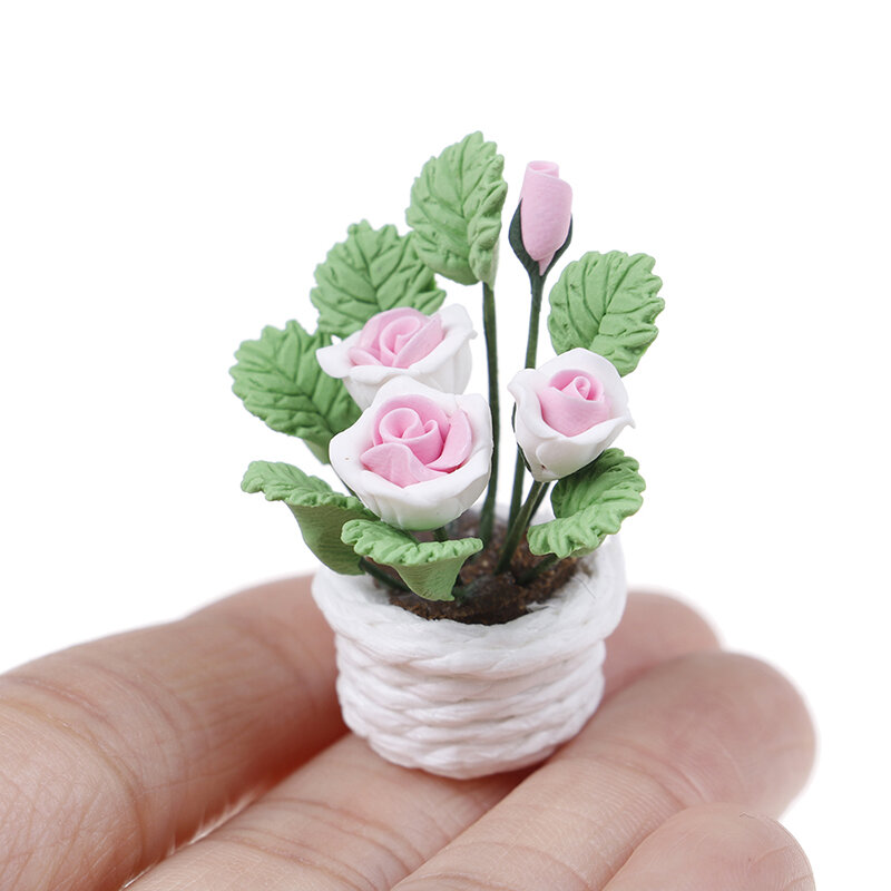Mini maceta de flores en miniatura para casa de muñecas, modelo de maceta para decoración de habitación, juguete para niños, 1:12