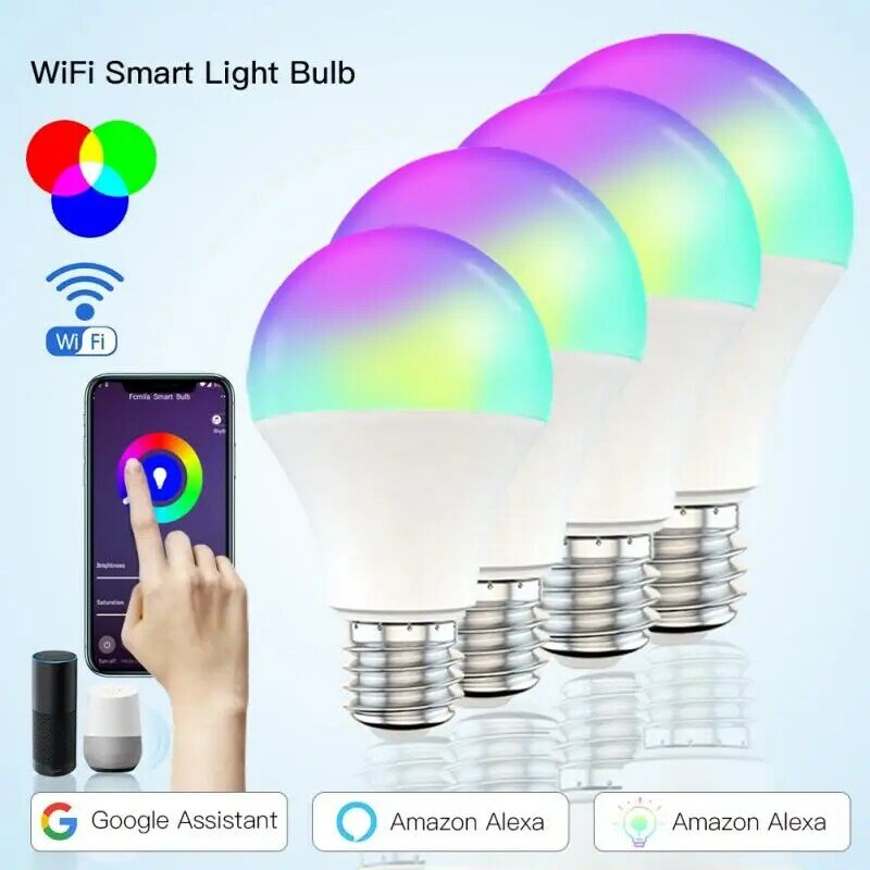LED Wifi Smart Light Bulb Energy Saving Lamp RGB+CCT Dimmable Indoor Lighting Smart Voice Control Works With Alexa Google Home